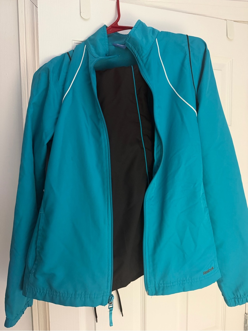 Reebok Women's Teal Zip-Up Athletic Jacket with White Piping